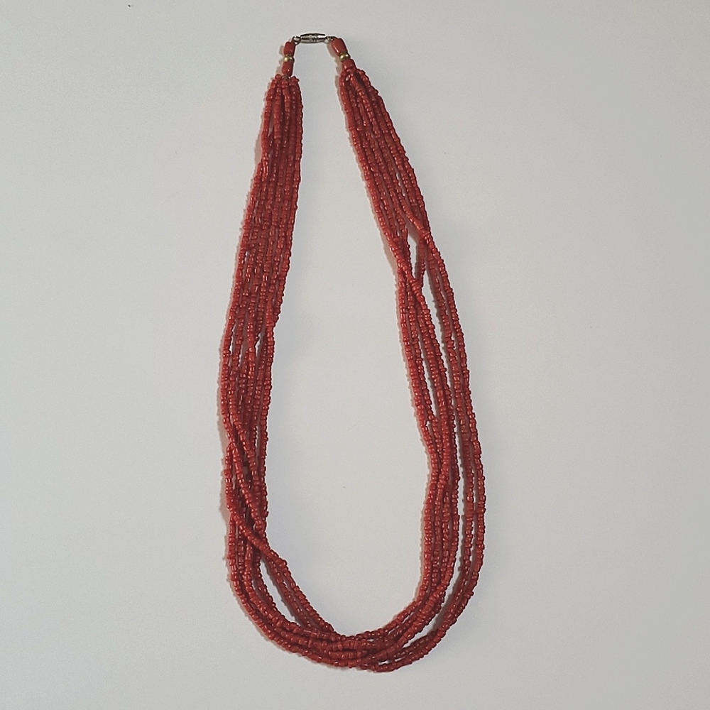 Imitation coral multilayer beaded necklace